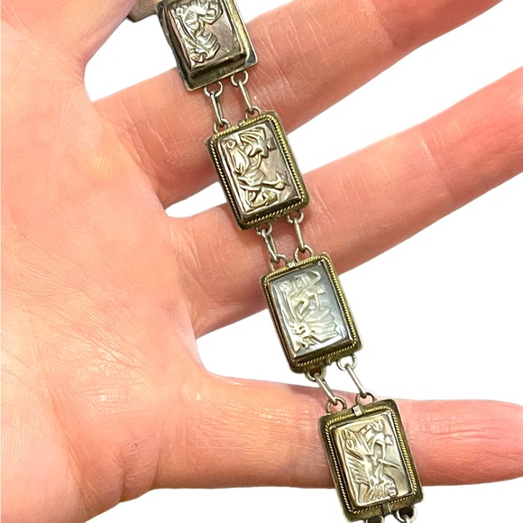 Vintage Sterling silver 925  abalone shell Cameo story book Roman Bracelet - Picture 5 of 13